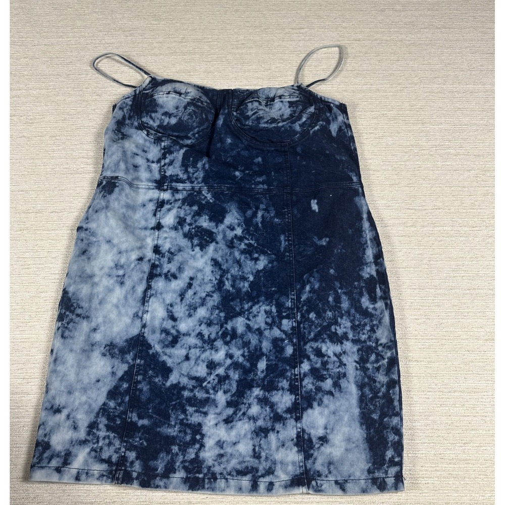 Y2K Tie Dye Denim Bustier Mini Dress Bodycon Spaghetti Strap NWT Plus Size 2X